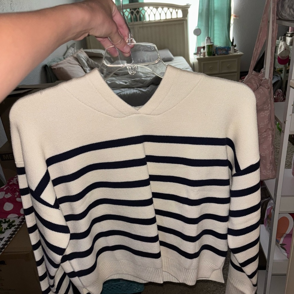Muse Blue and White Crew Neck Sweater